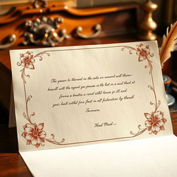 A beautifully crafted, blank letter on elegant stationery, featuring intricate floral designs around the edges