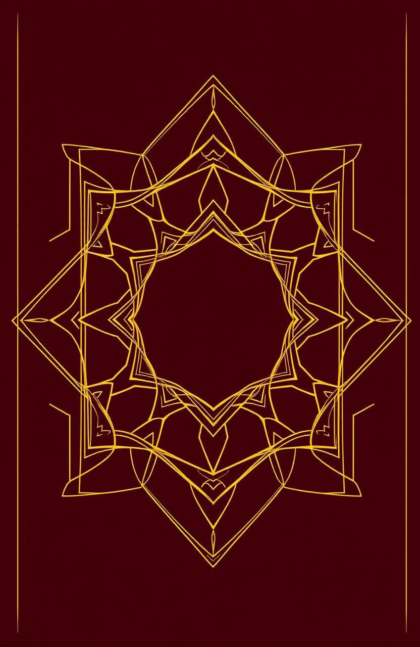 A stunning digital illustration featuring a luxurious gold outline design that elegantly frames intricate geometric patterns in a harmonious blend of shapes and curves
