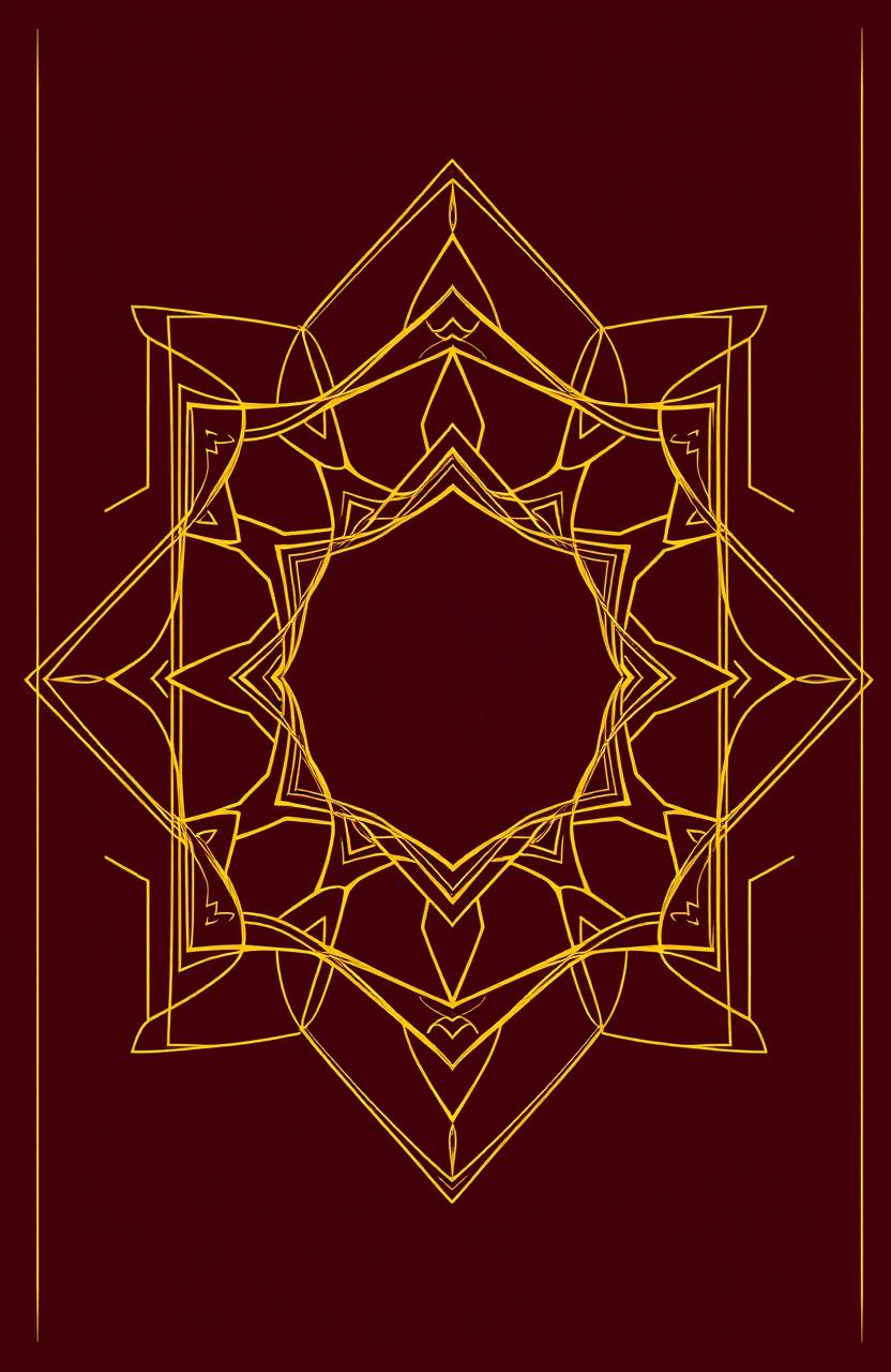 A stunning digital illustration featuring a luxurious gold outline design that elegantly frames intricate geometric patterns in a harmonious blend of shapes and curves