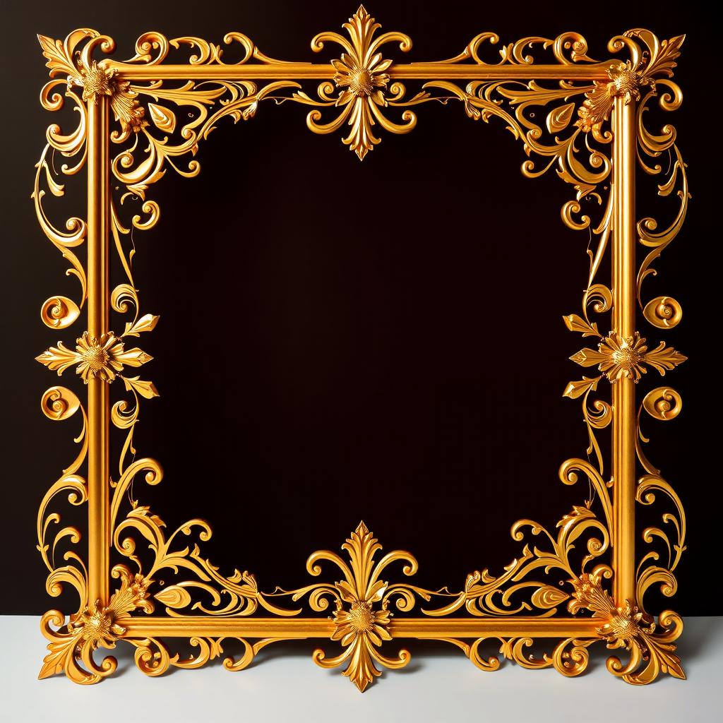 A visually striking golden book cover frame that combines elegance and sophistication, featuring intricate designs inspired by ancient and classic ornamental patterns