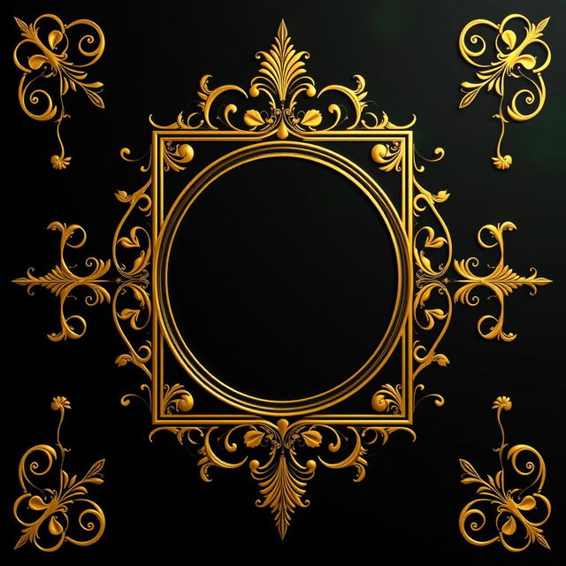 A visually striking golden book cover frame that combines elegance and sophistication, featuring intricate designs inspired by ancient and classic ornamental patterns