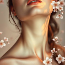 A close-up artistic representation of a beautiful female figure, emphasizing the contours of her body with soft lighting and abstract shapes around her to create an ethereal atmosphere