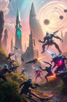 A futuristic scene depicting an alien planet called Lageco, shrouded in mystery