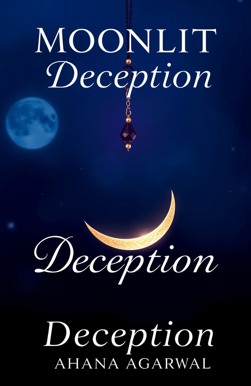 A book cover design for the romance and fantasy novel titled 'Moonlit Deception' by Aahana Agarwal