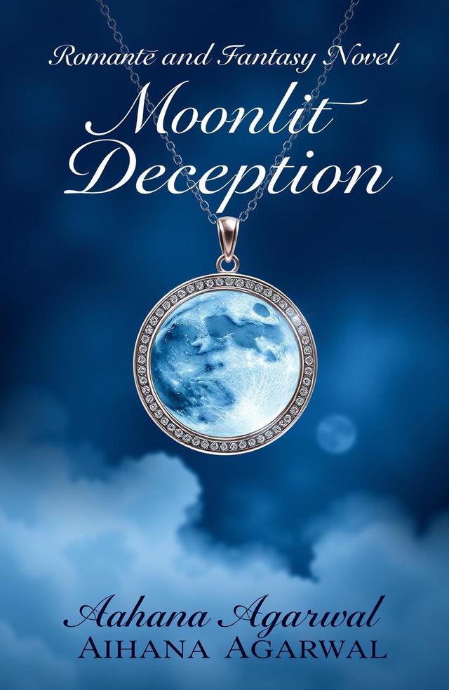 A stunning book cover for the romance and fantasy novel titled 'Moonlit Deception' by Aahana Agarwal