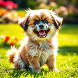 A medium-sized cute dog named Ringo, with fluffy fur, big expressive eyes, and a playful demeanor