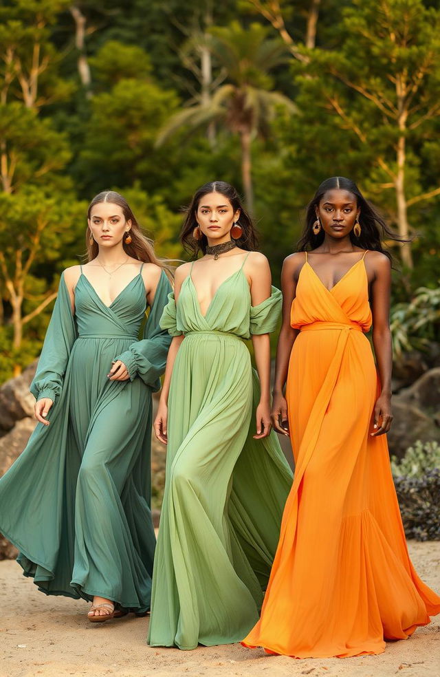 A high-fashion editorial spread showcasing the latest trends inspired by the vibrant colors of nature