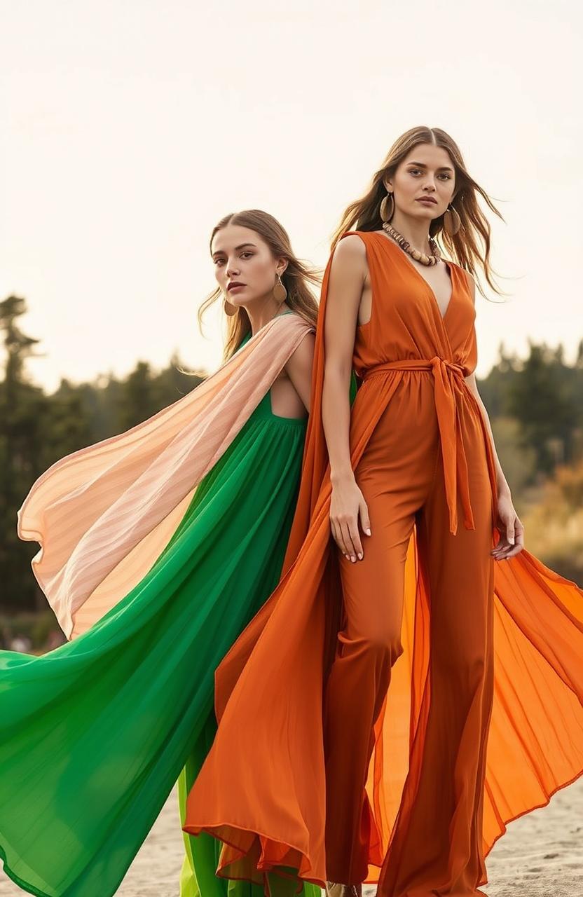 A high-fashion editorial spread showcasing the latest trends inspired by the vibrant colors of nature