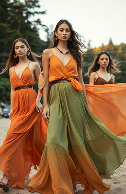 A high-fashion editorial spread showcasing the latest trends inspired by the vibrant colors of nature
