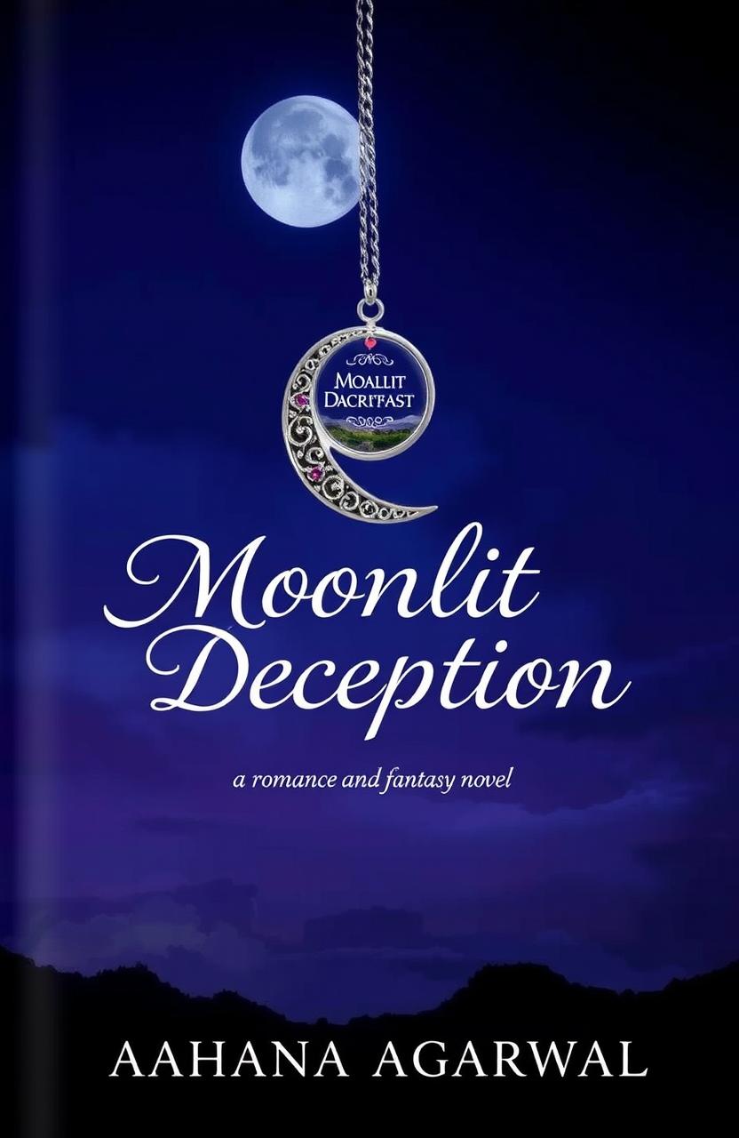 A captivating book cover for a romance and fantasy novel titled 'Moonlit Deception' by Aahana Agarwal