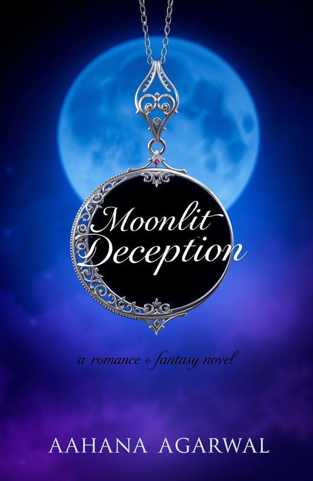 A captivating book cover for a romance and fantasy novel titled 'Moonlit Deception' by Aahana Agarwal