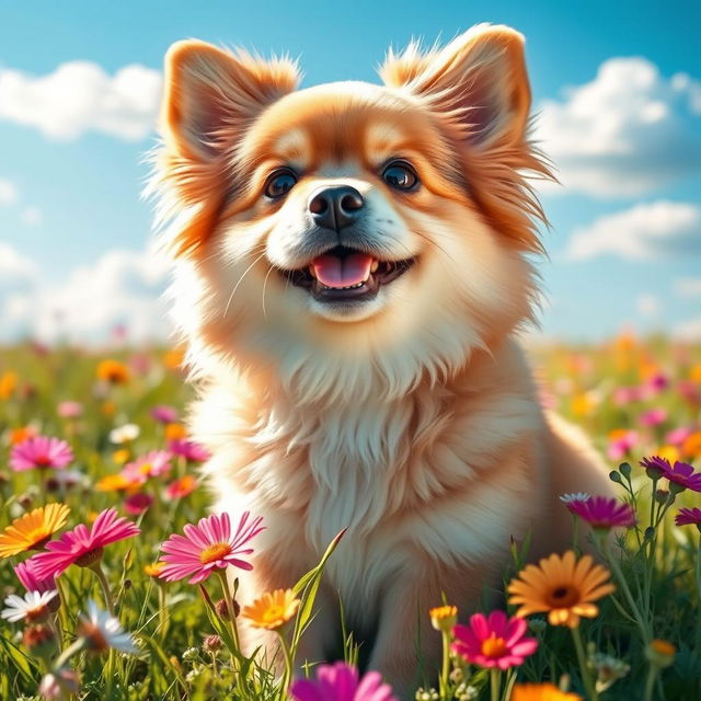 A medium-sized cute dog named Ringo, with soft, fluffy fur and a playful demeanor