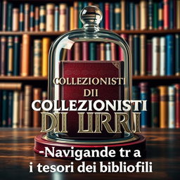 A captivating image featuring a glass bell jar covering an elegant book that has the title 'COLLEZIONISTI DI LIBRI' embossed on the cover