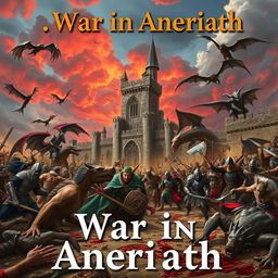 A large medieval fantasy battle scene featuring a dramatic background with a towering castle