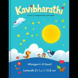Cover for a children's book titled 'Kavibharathi', featuring vibrant colors and playful illustrations that capture the imagination of young readers