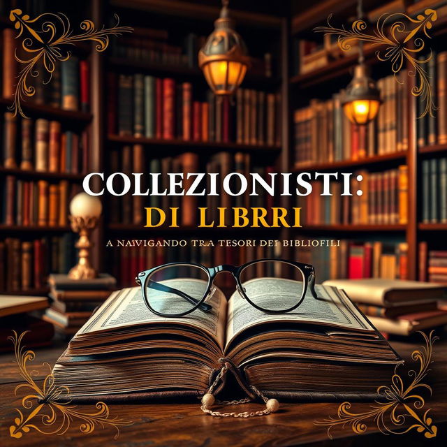 A captivating book cover design for the title 'COLLEZIONISTI DI LIBRI: Navigando tra i tesori dei bibliofili