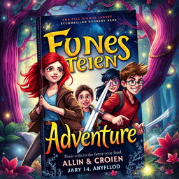 A captivating book cover for a novel aimed at a 14-year-old audience, featuring a group of diverse teens engaging in an adventure