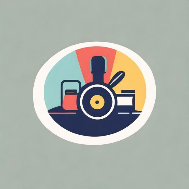 A stylish and modern logo design incorporating elements of a paintbrush, a vinyl record, and a vintage camera.