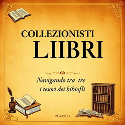 An elegant A4 book cover design featuring the title 'COLLEZIONISTI DI LIBRI' in large, bold, serif font at the center