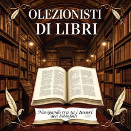 An elegant A4 book cover design featuring the title "COLLEZIONISTI DI LIBRI" in large, eye-catching font at the top