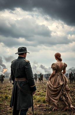 A Victorian-era battle scene, with a dramatic sky over a battlefield filled with smoke and chaos