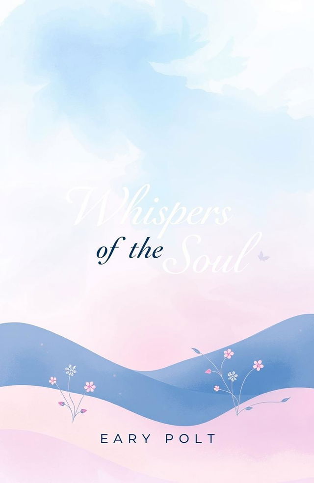 A beautifully designed poetry book cover featuring an abstract, dreamy illustration of a serene landscape, with soft pastel colors of blue, pink, and lavender