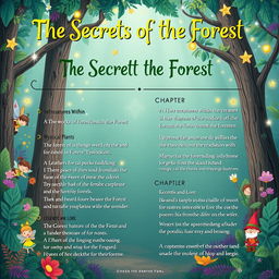 an illustrated outline of a book titled 'The Secrets of the Forest'