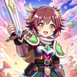 A dynamic illustration of an anime girl with a bubbly personality, featuring vibrant expressions and a cheerful demeanor