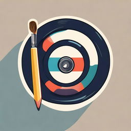 A crisp icon design incorporating a paintbrush, a vinyl record, and a vintage camera in a clean and balanced composition.