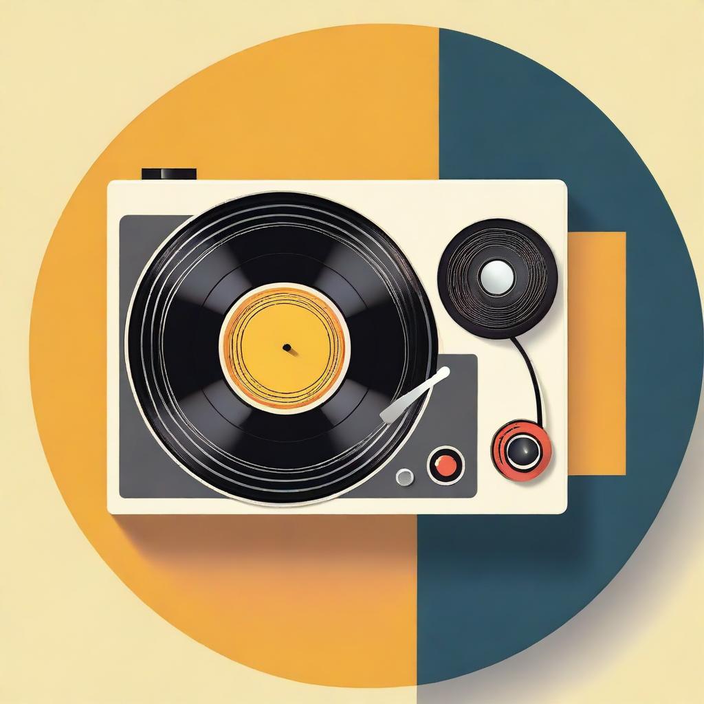 An appealing icon embodying elements of fine art, a vinyl record, and a vintage camera in a balanced composition.