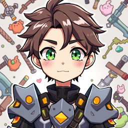 A charming illustration of an anime guy with a clumsy personality, depicted in a humorous yet endearing manner
