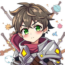 A charming illustration of an anime guy with a clumsy personality, depicted in a humorous yet endearing manner