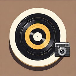 An appealing icon embodying elements of fine art, a vinyl record, and a vintage camera in a balanced composition.