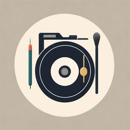 A sleek, modern icon showcasing a paintbrush, a vinyl record and a vintage camera in harmonious design.