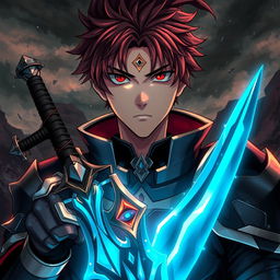 A striking illustration of an anime guy with a serious personality, exuding an aura of strength and determination