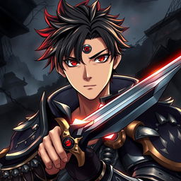 A striking illustration of an anime guy with a serious personality, exuding an aura of strength and determination