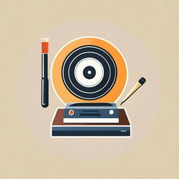 A sleek, modern icon showcasing a paintbrush, a vinyl record and a vintage camera in harmonious design.