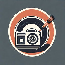 A sleek, modern icon showcasing a paintbrush, a vinyl record and a vintage camera in harmonious design.