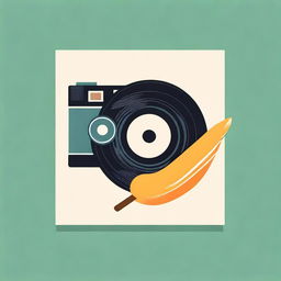 An attractive icon featuring a paintbrush, a vinyl record and a vintage camera in a stylish and balanced composition.