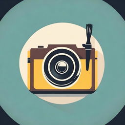 An attractive icon featuring a paintbrush, a vinyl record and a vintage camera in a stylish and balanced composition.