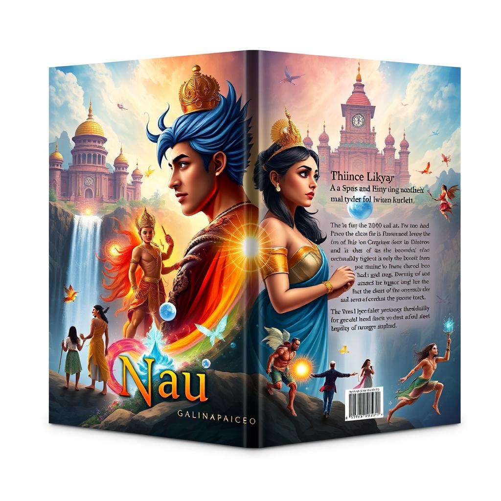 An imaginative A4 book cover design for 'NauLokya' that captures a magical realm of wonder and beauty