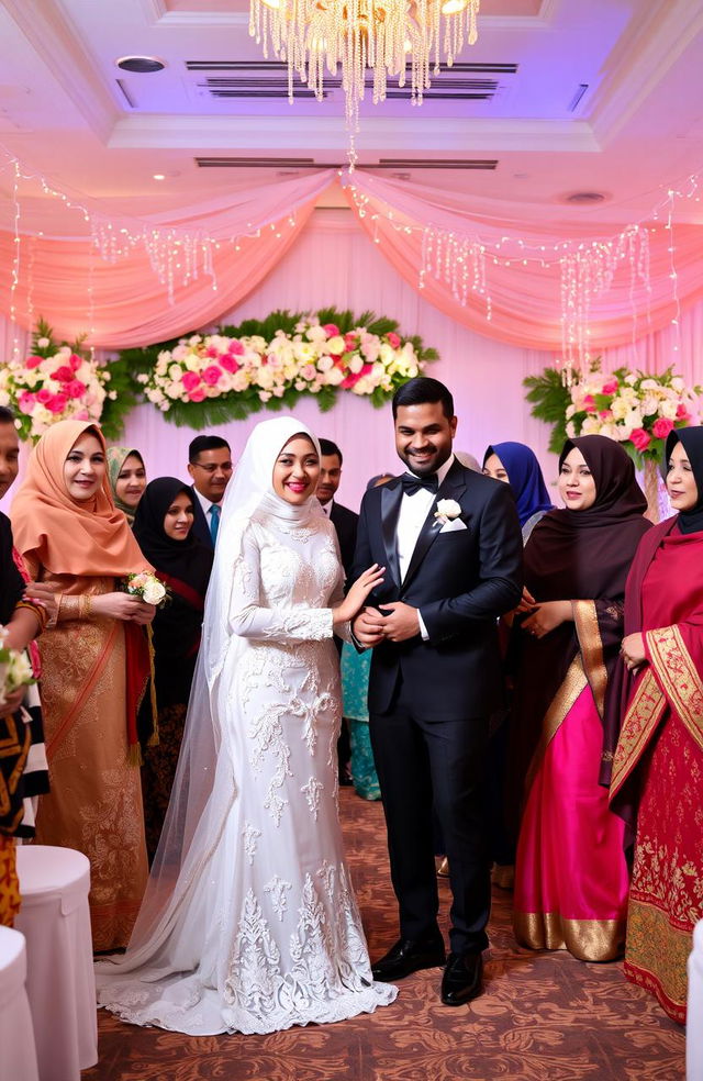 A beautiful and vibrant scene depicting a traditional Muslim wedding ceremony