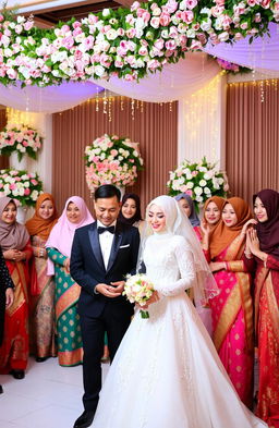 A beautiful and vibrant scene depicting a traditional Muslim wedding ceremony
