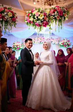 A beautiful and vibrant scene depicting a traditional Muslim wedding ceremony