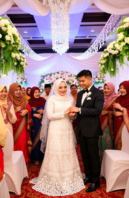 A beautiful and vibrant scene depicting a traditional Muslim wedding ceremony