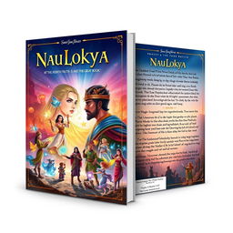 A captivating A4 book cover design for 'NauLokya: The Hidden Truth of Prince Nivar Daivik and the Great Book'