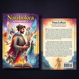 A captivating A4 book cover design for 'NauLokya: The Hidden Truth of Prince Nivar Daivik and the Great Book'