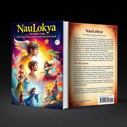 A captivating A4 book cover design for 'NauLokya: The Hidden Truth of Prince Nivar Daivik and the Great Book'