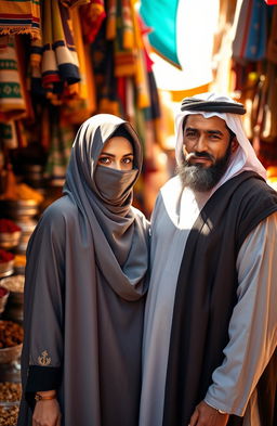 A serene scene depicting a Muslim woman wearing traditional clothing, her face partially obscured by a hijab