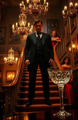 A dramatic scene depicting a Hollywood revenge plot, showcasing a glamorous yet tense atmosphere